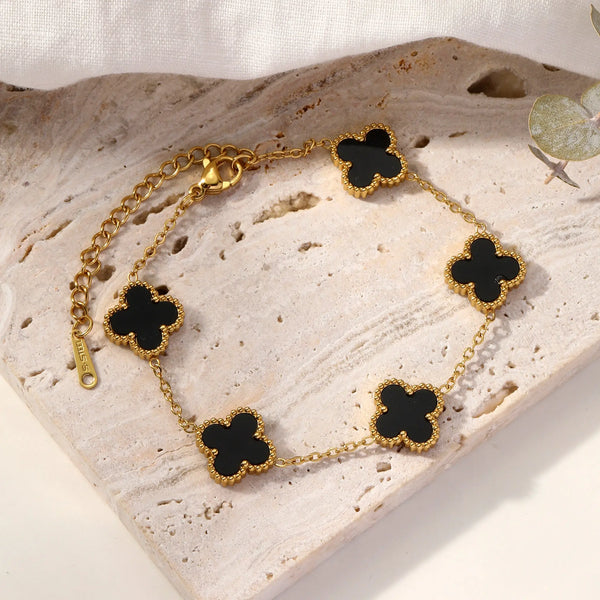 Onyx Clover Stackable Bracelet